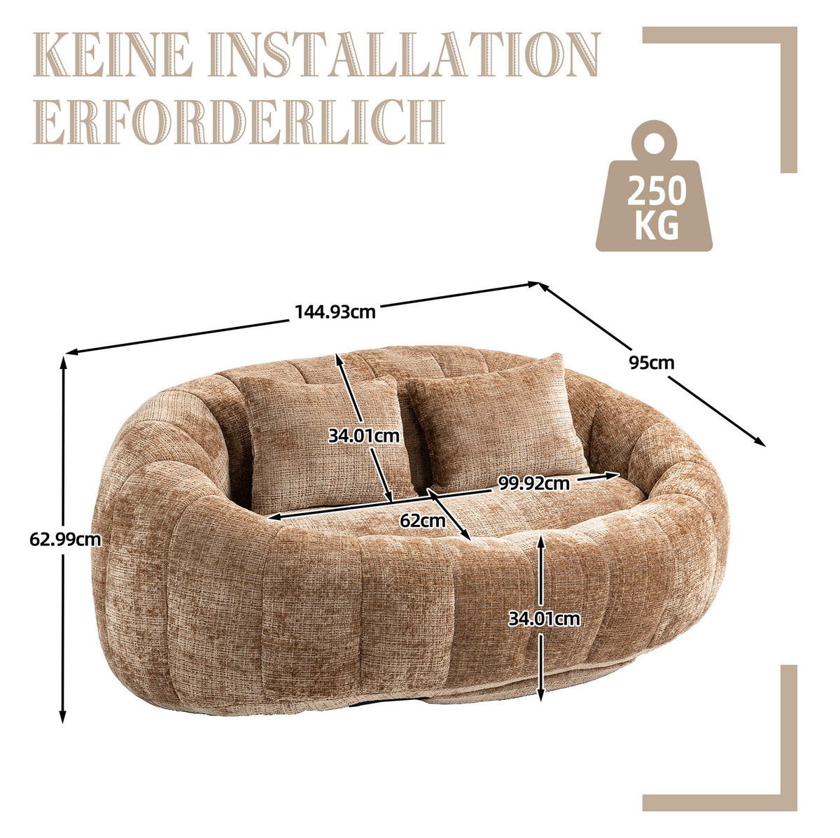 SITZSACK Loungesessel 150 x 95 x 63 cm Chenille Coffee - Braun, Kunststoff (95/63/145cm) - Beauniv