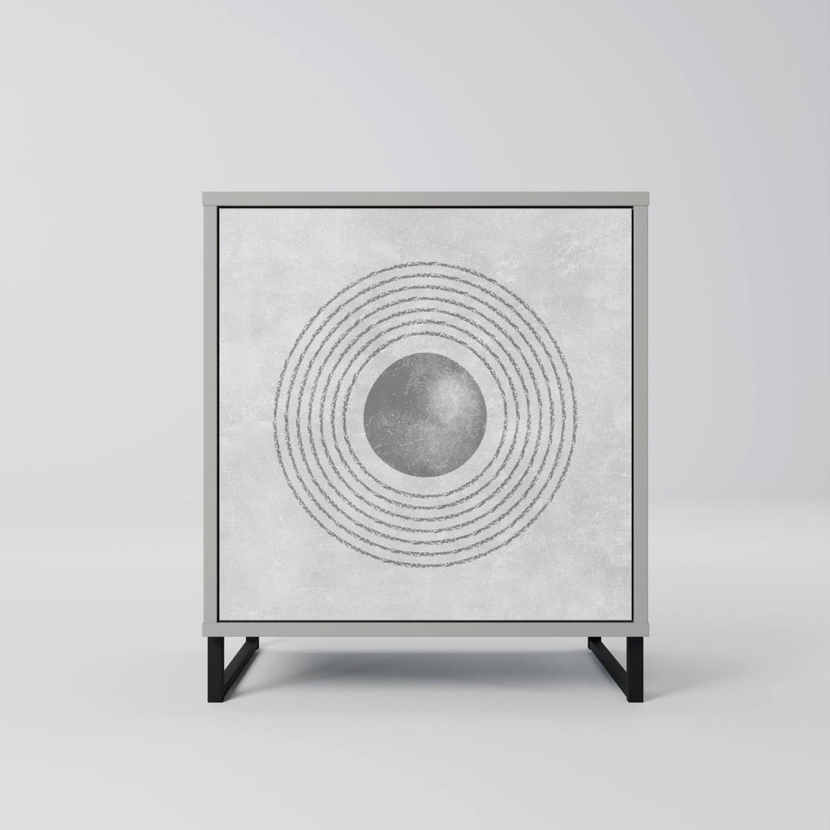 SIDEBOARD SOLID CIRCLES, Grau, 57,5x42x70,5 cm, Schwarze Metall-Sternfüße - Multicolor/Schwarz, Holzwerkstoff/Metall (57.5/70.5/42cm) - SpaceRebels