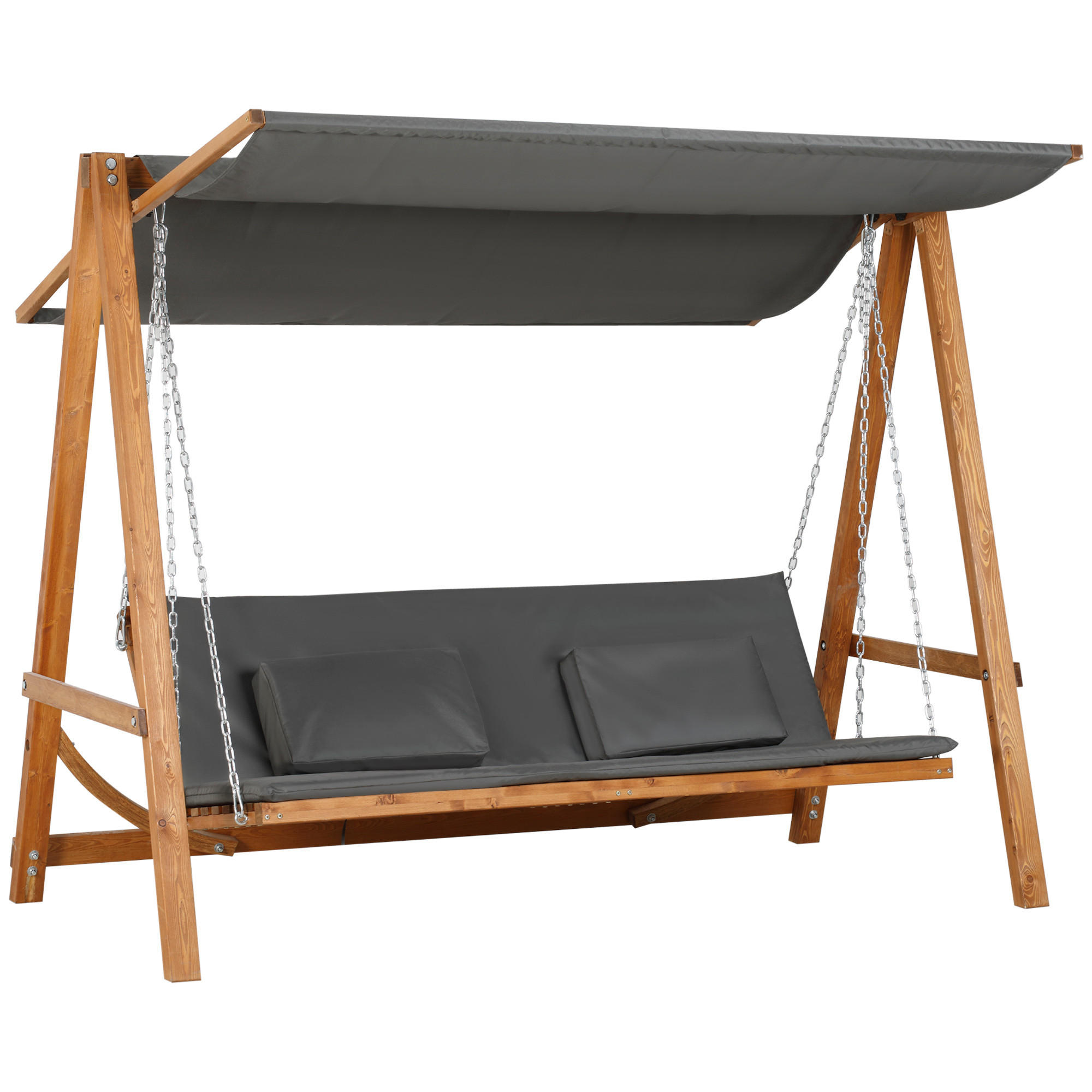 HOLLYWOODSCHAUKEL DE-07017 3-Sitzer, Mit Bettfunktion, Lärche Natur - Grau/Teakfarben, Holz (225.5/180/130cm) - ComfortXL