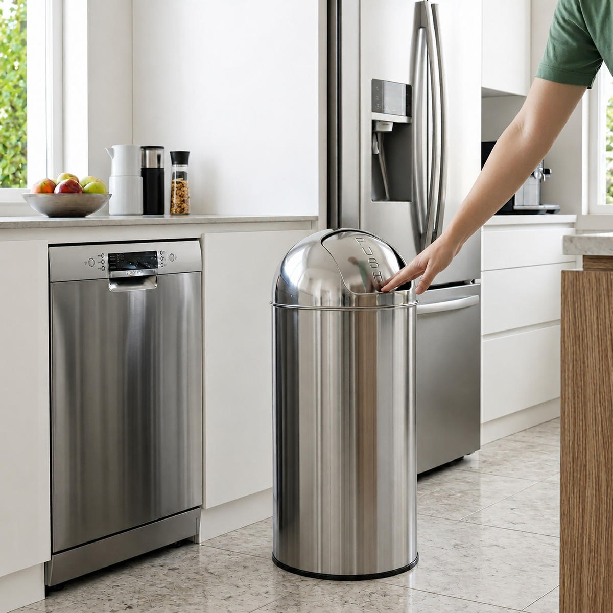 MÜLLEIMER Silber Edelstahl Push-Deckel 50 l - Silberfarben, Metall (35/75/35cm) - Relaxdays