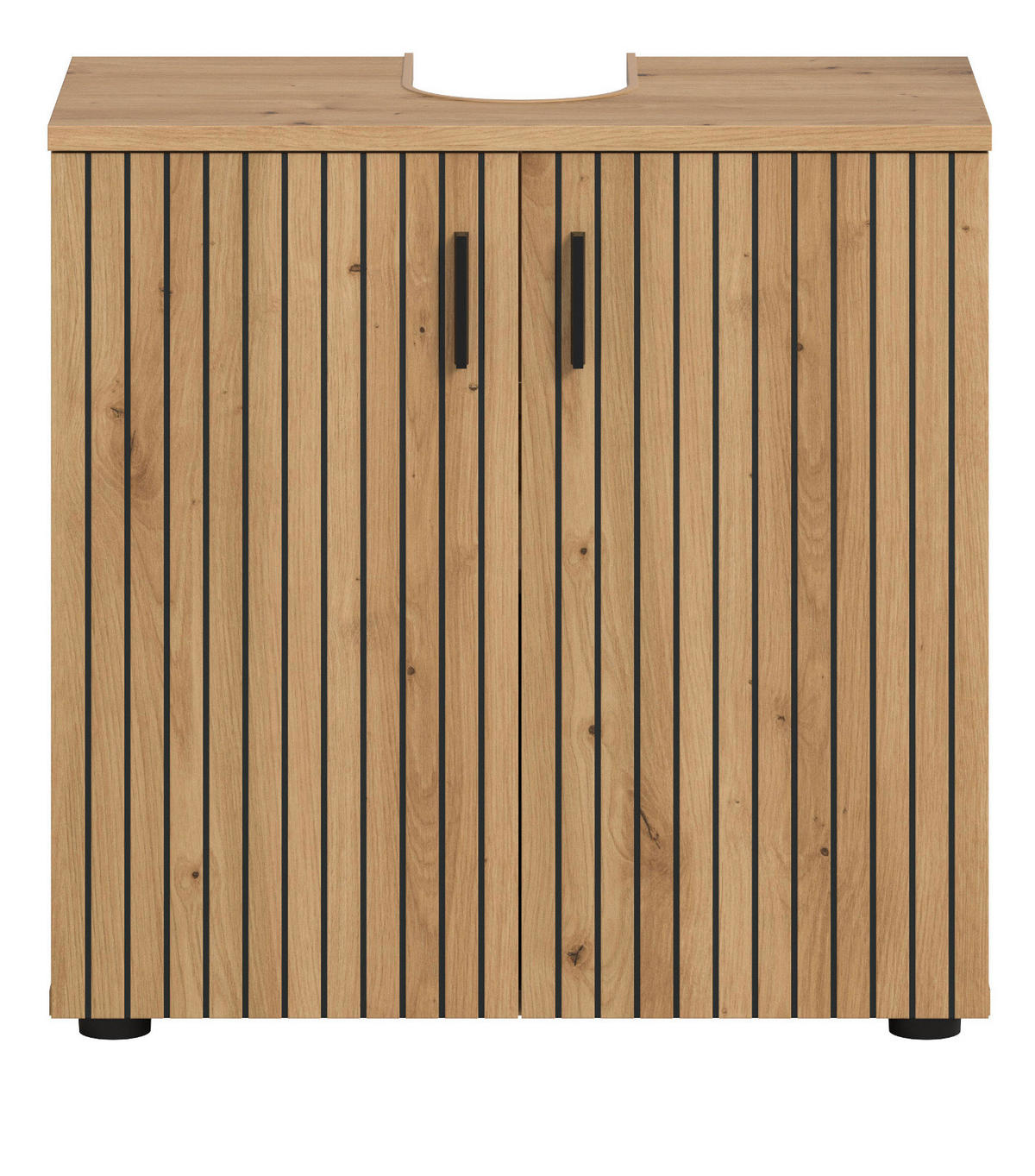 WASCHBECKENUNTERSCHRANK Eiche Artisan 80 cm, Badezimmer Unterschrank mit Rillen-Optik - Schwarz/Eiche Artisan, Holzwerkstoff/Kunststoff (60/59/30cm) - Inn.Furn