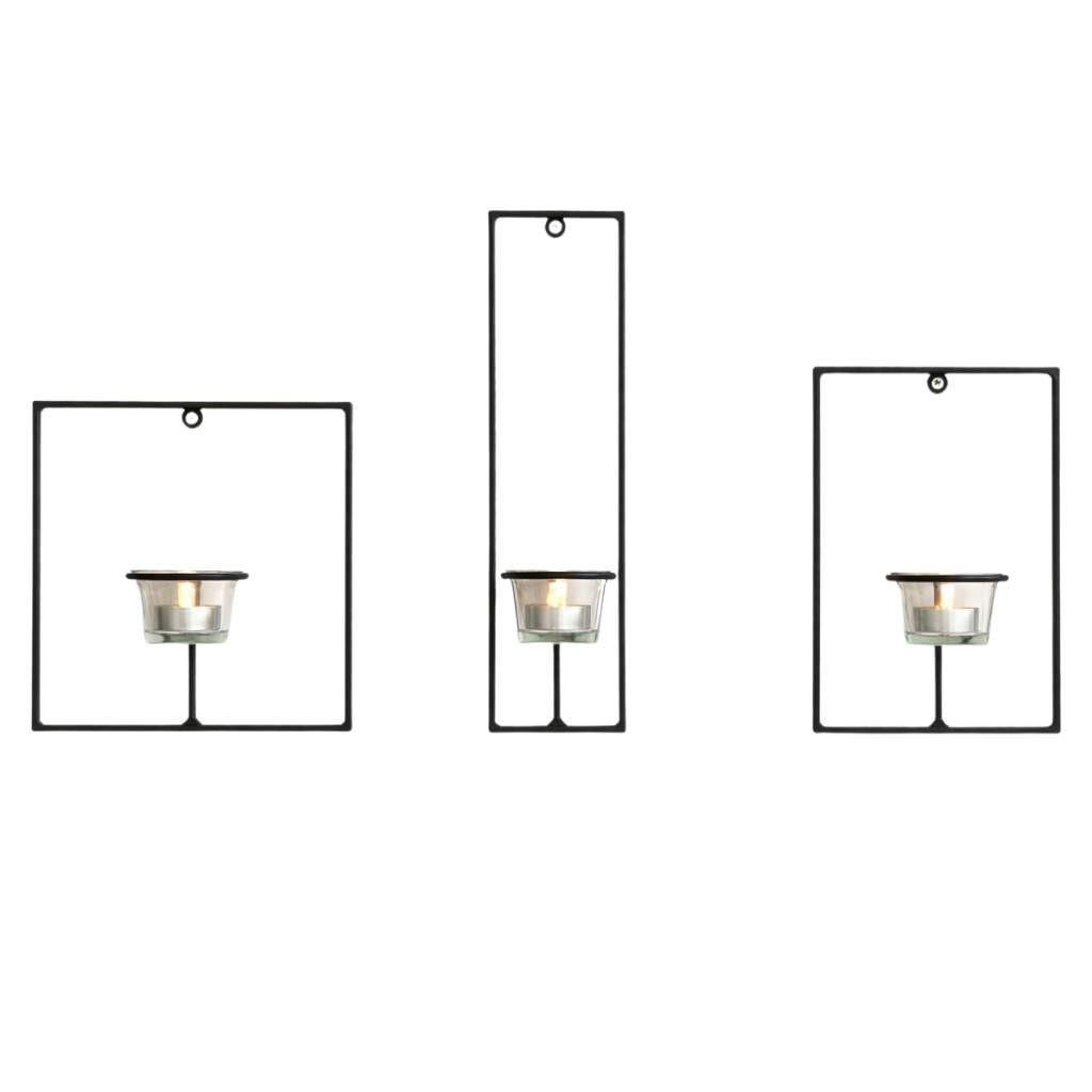 WANDTEELICHTHALTER 3-teilig Metall Schwarz 18–28 cm - Schwarz, Metall (28cm) - DanDiBo