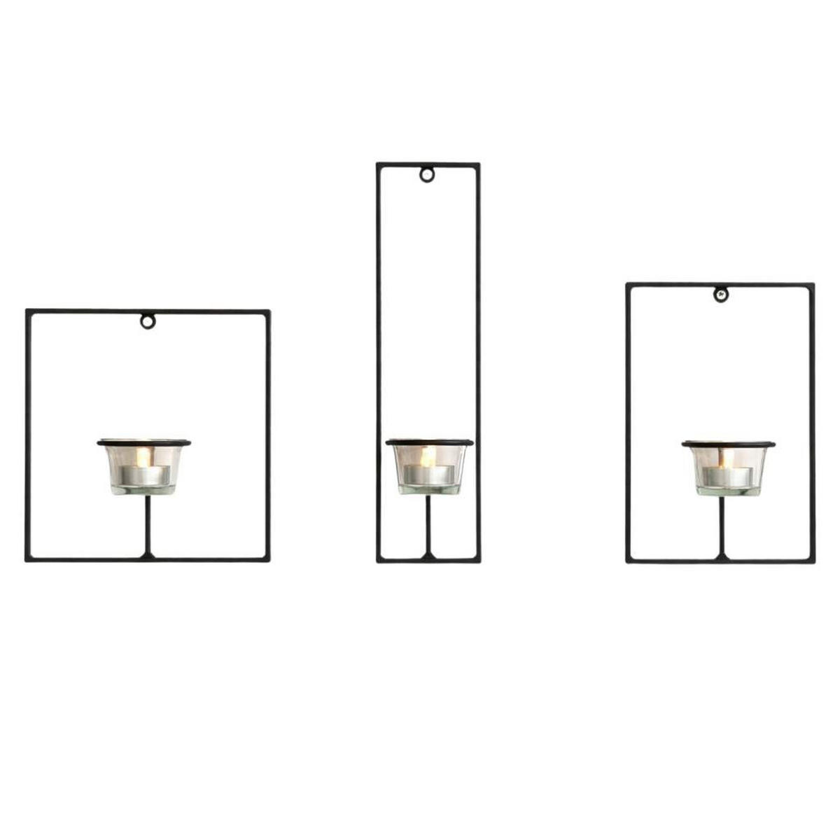 WANDTEELICHTHALTER 3-teilig Metall Schwarz 18–28 cm - Schwarz, Metall (28cm) - DanDiBo
