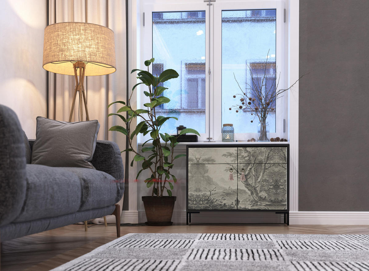 SIDEBOARD aus MDF mit 2 Türen und 2 Schubladen mit dem Aufdruck ALISE WASHER WOMAN - Grau, Holzwerkstoff (90/84/45cm) - RNT By Really Nice Things