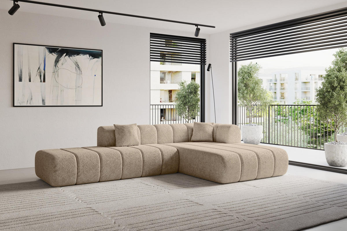 ROHOVÁ SEDAČKA s otomanem, pravá BILA-L 289x176x71 Hnědá Žinylka - černá/koňaková, kompozitní dřevo/textil (289/176cm) - ALTDECOR