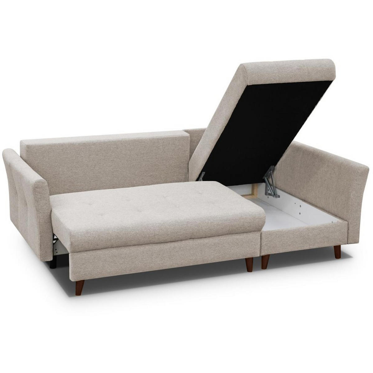 ECKSCHLAFSOFA Neron mit 2 Bettkasten und Beine in Wengefarbe, Beige, rechts - Wengefarben/Beige, Textil (233/148cm) - Beautysofa