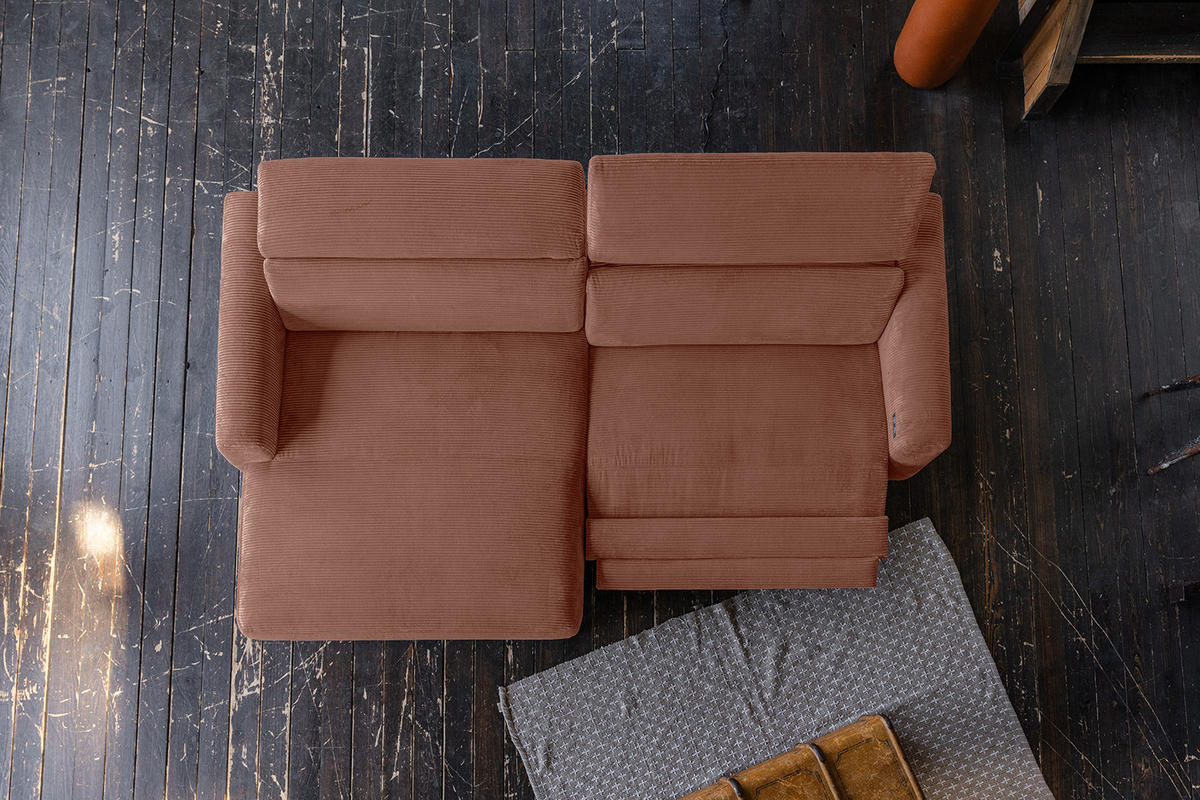 ECKSOFA LAISKA Braun Cord Relaxfunktion - Dunkelbraun/Schwarz, Textil/Metall (282/177cm) - KAWOLA