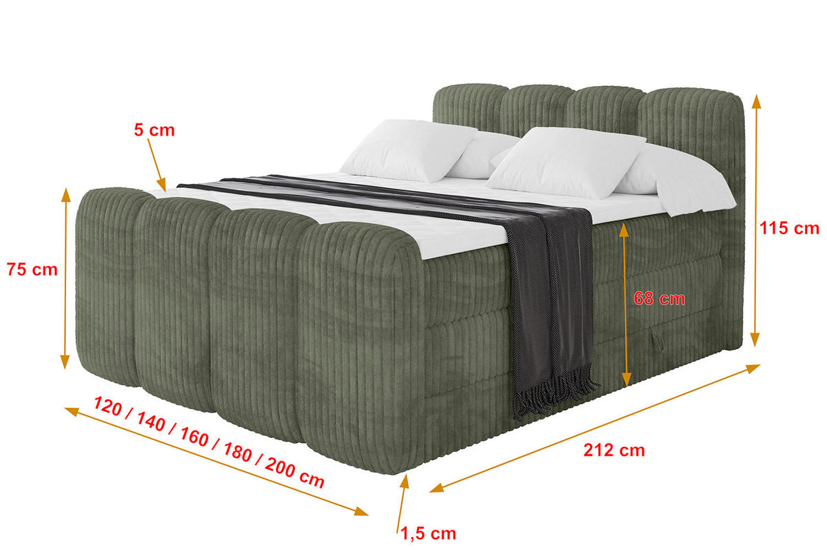 BOXBETT mit Matratze H3|H4 und Lattenrost - NINA-Z KING - 180x200 cm - Olive - Olivgrün, Holzwerkstoff (180/200cm)