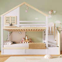 ETAGENBETT 90/200 cm mit hydraulischem Stauraum, Hausdesign und Bettgitter, Weiß/Natur - Weiß, Holz (90/200cm) - Redom