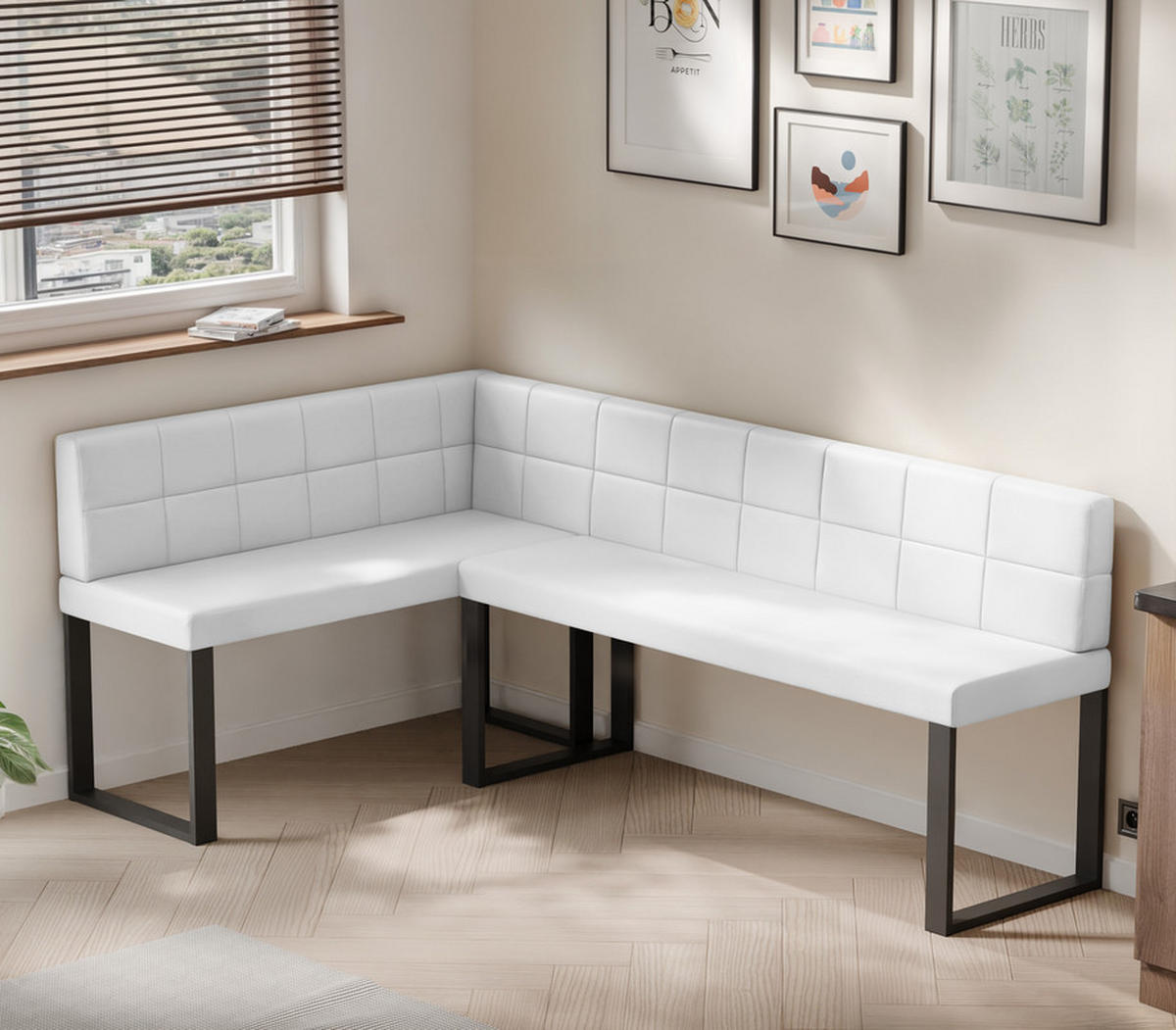 ECKBANK links SANA U Kunstleder gesteppt, 142/196 cm Weiß - Weiß, Kunststoff/Textil (142/196cm) - Idohome