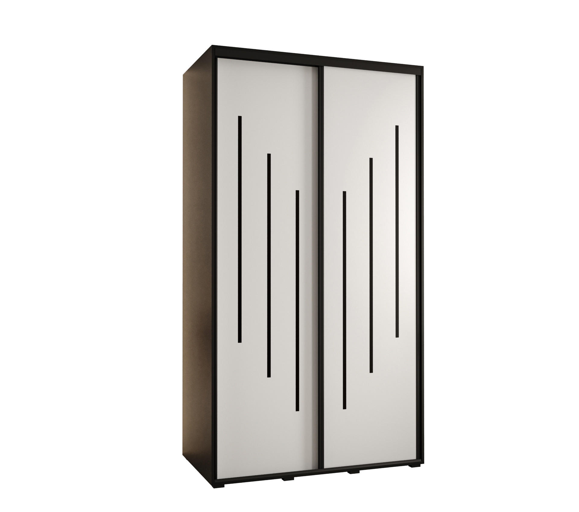 Abiks Möbel SCHWEBETÜRENSCHRANK Schwarz, Weiß, Schwarz 130cm × 45cm × 235cm