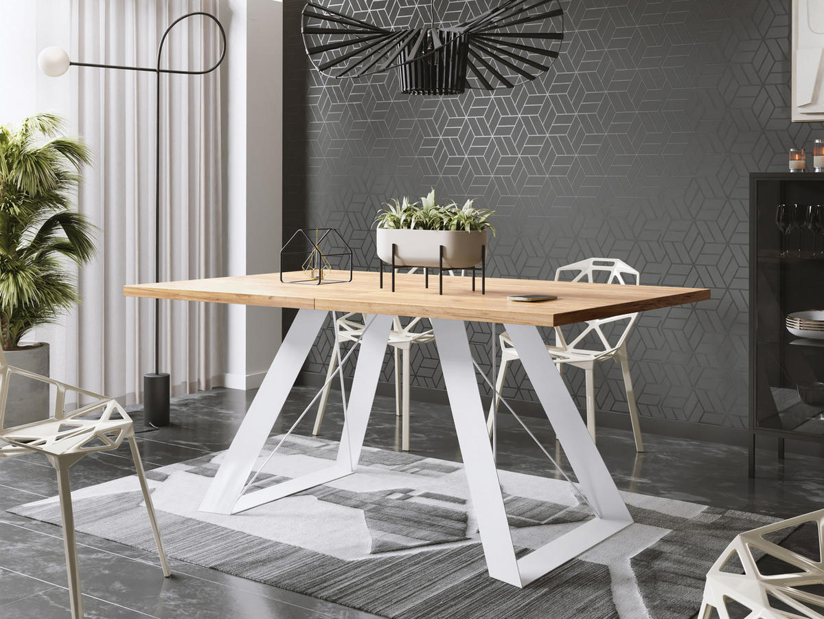 ESSTISCH Colter Weiß rechteckig ausziehbar, Craft Eiche 140-240/80/76 cm - Eiche Wotan/Weiß, Holzwerkstoff/Metall (140/80/76cm) - WFL GROUP