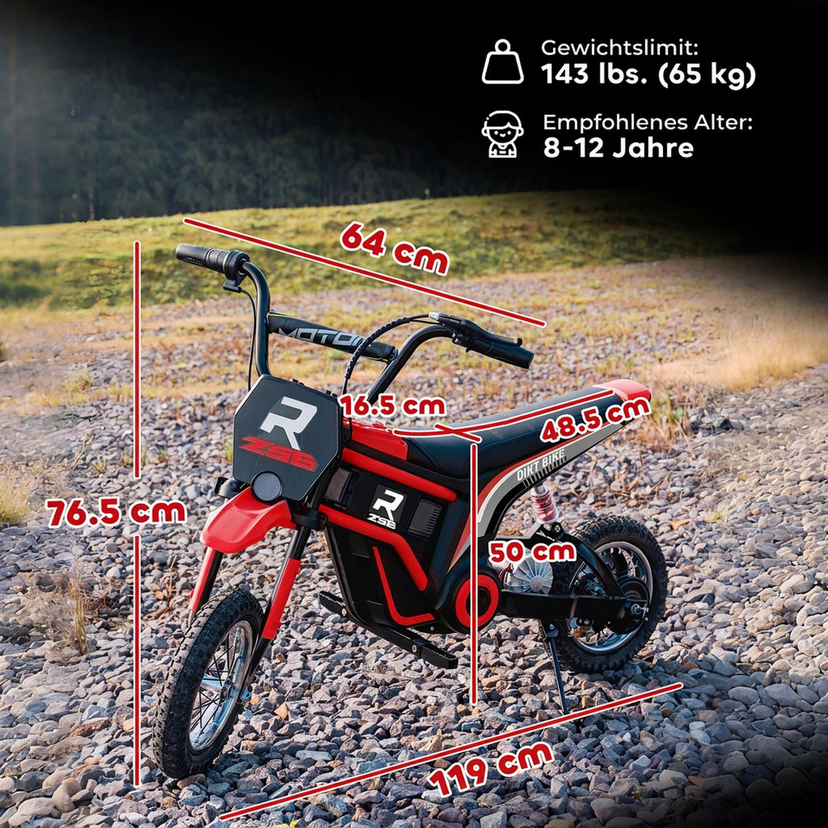 ELEKTRICKÝ motocykl Dětský elektrický motocykl s motorem 24 V, 350 W, 8–16 km/h, červený - červená, plast (119/64/76.5cm) - HOMCOM