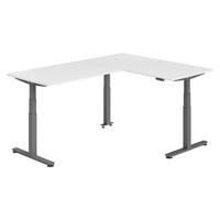 ECKSCHREIBTISCH elektrisch höhenverstellbar L-Form 220/160/74 cm in Weiß/Graphitfarben - Graphitfarben/Weiß, Holzwerkstoff (220/160/74cm) - bümö