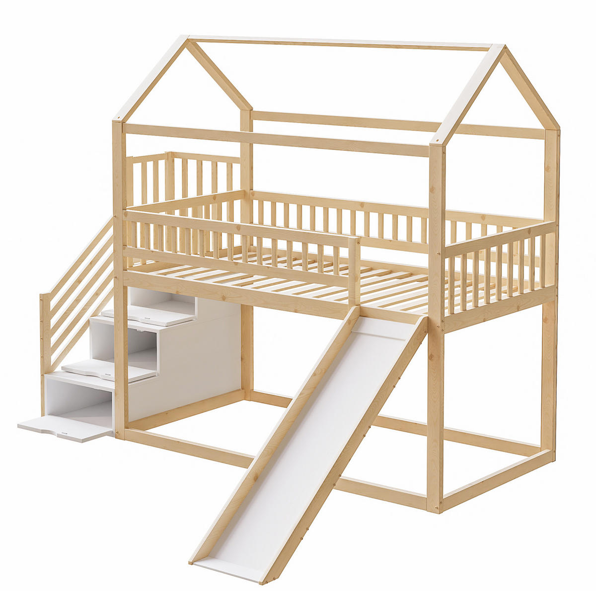 HOCHBETT 90/200 cm aus Holz mit Rutsche, Naturholz - Naturfarben, Holz (90/200cm) - OKMYHOME