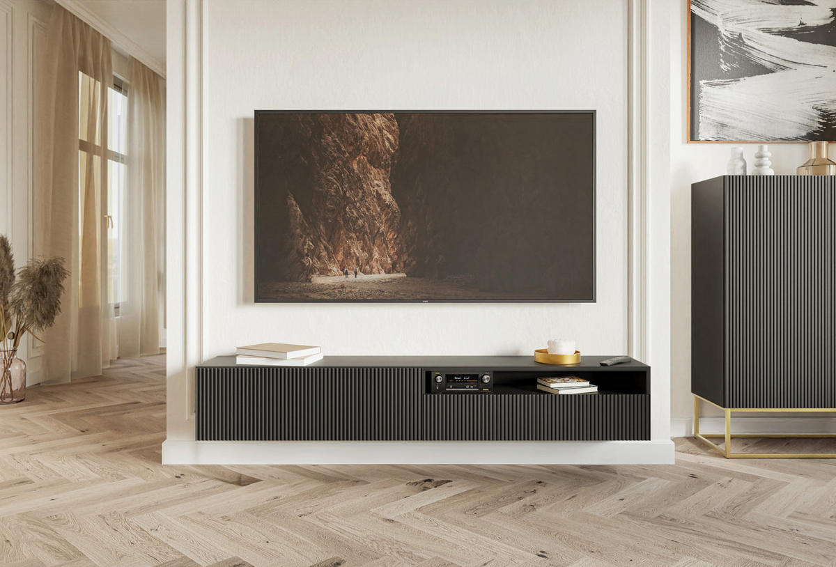 TV-HÄNGEBOARD Veldio Schwarz mit offenem Fach 175 cm - Schwarz, Holzwerkstoff (175/28.5/31.6cm) - Selsey