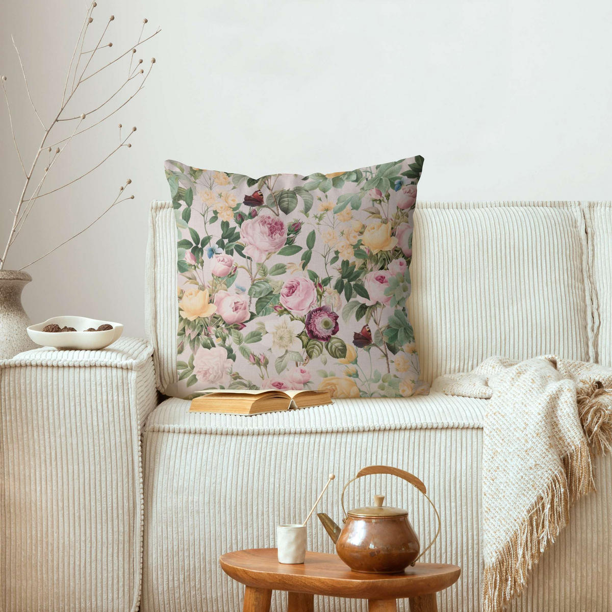 KISSENBEZUG Vintage Blumen Illustration XXL 40/40 cm - Rosa, Textil (40/40cm) - Bilderwelten