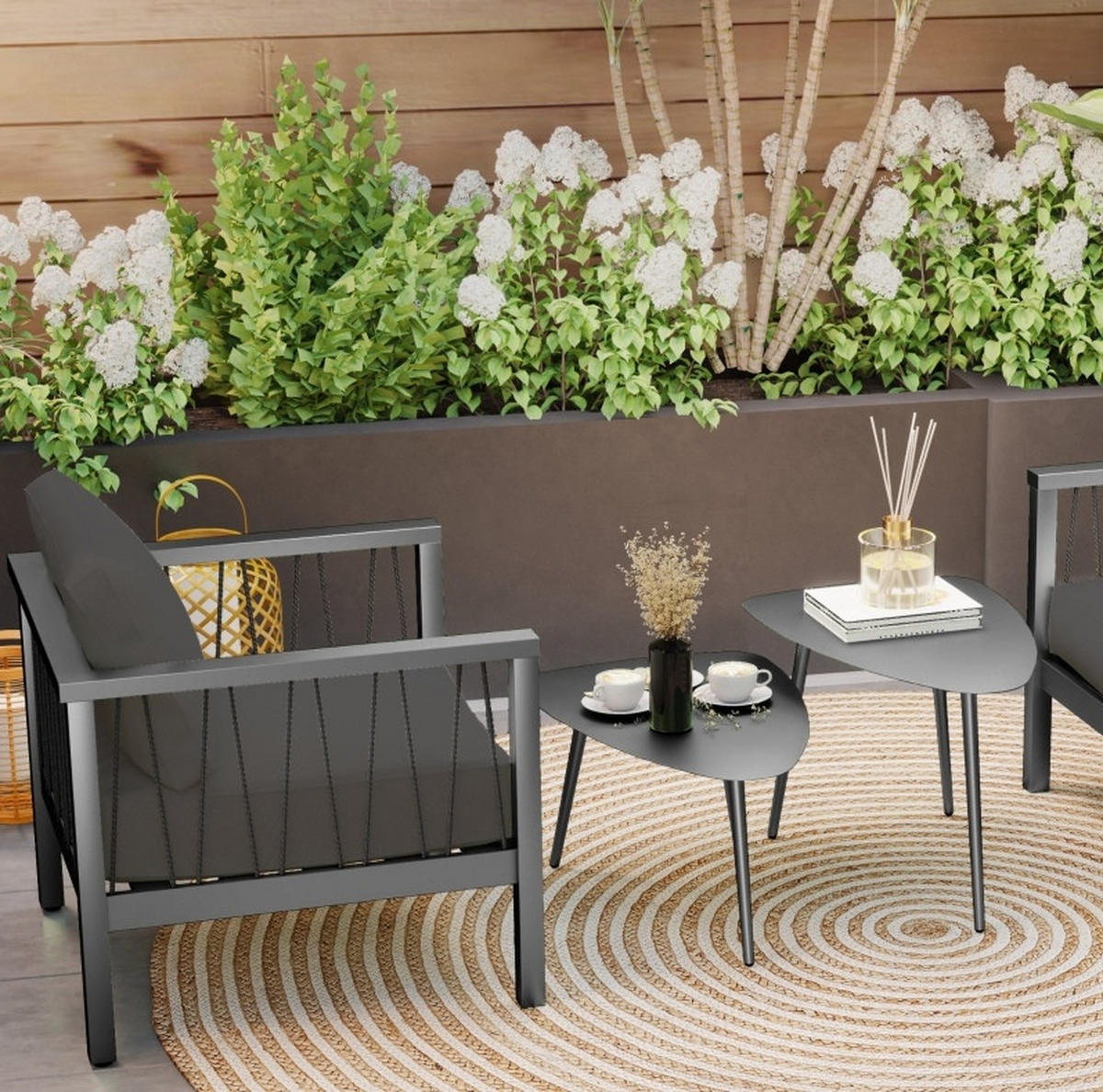 GARTENTISCH aus Stahl 65x45x45/35 cm Schwarz im 2er Set - Schwarz, Metall (65/45/45cm) - Modfu