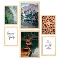 POSTER Set Mit 6 Winterberg Wandbild A3 & A4 Rahmen Aus Hellem Holz - Beige, Papier (29/3cm) - Nacnic