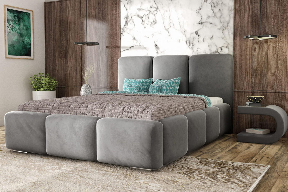 POLSTERBETT ROYAL, 180 x 200 cm mit Bettkasten und Lattenrost aus Metall, Velourstoff, Frabe: Dunkelgrau - Dunkelgrau, Holz/Kunststoff (180/200cm) - Agmat-Furniture