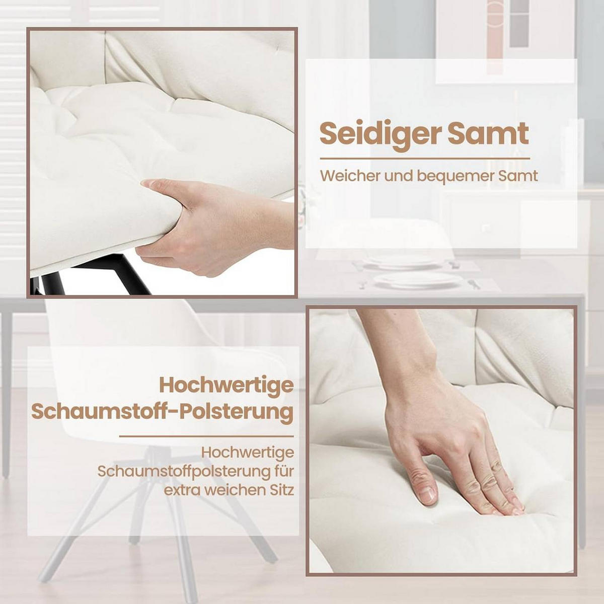 ARMLEHNSTUHL 6er Set drehbar mit Samtbezug, Creme - Creme/Schwarz, Kunststoff/Textil (57.5/82.5/53cm) - Woltu