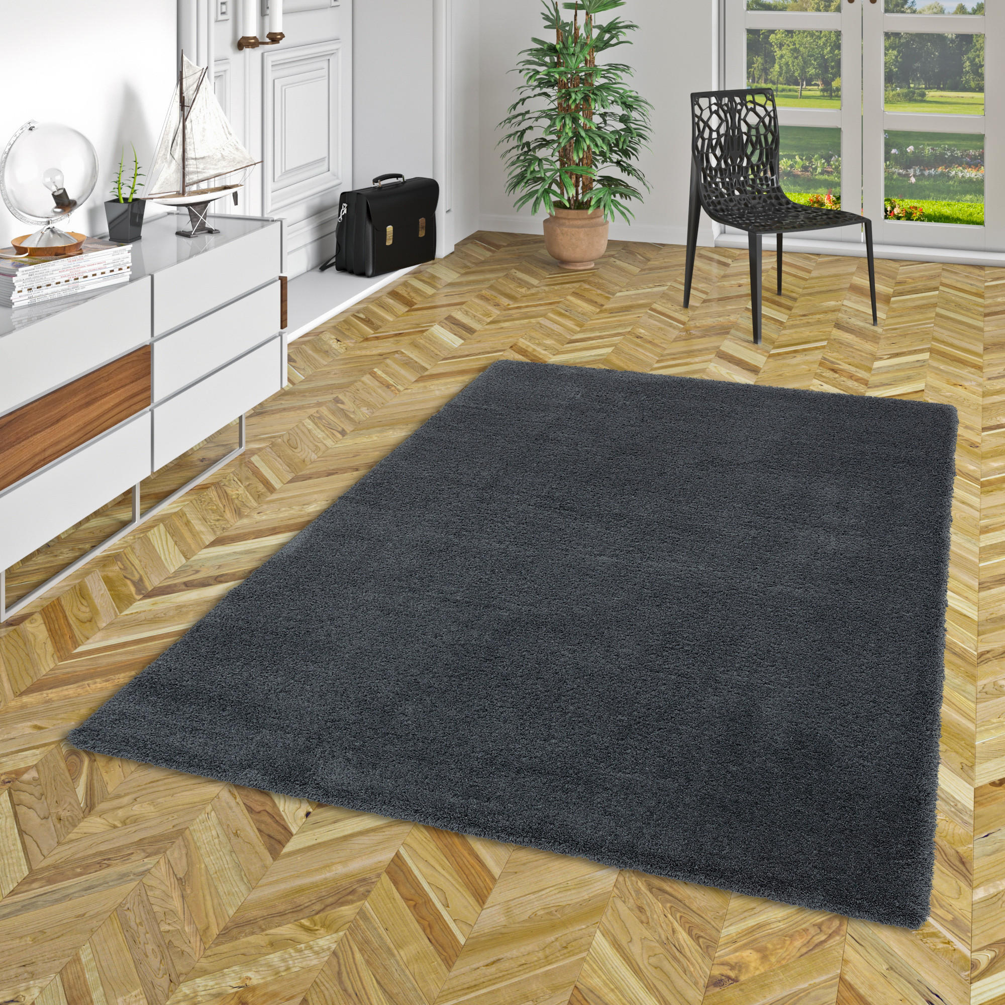 LUXUS HOCHFLOR LANGFLOR TEPPICH HARMONY - Anthrazit, Textil (200/200cm) - Snapstyle