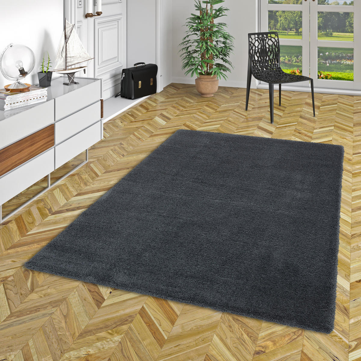 LUXUS HOCHFLOR LANGFLOR TEPPICH HARMONY - Anthrazit, Textil (133/133cm) - Snapstyle