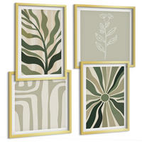 BILDER SET 4er Set - 50x50 cm & 40x60 cm Goldrahmen - Pflanzenmuster grüner Minimalismus - Goldfarben, Kunststoff (50/50cm) - TULUP