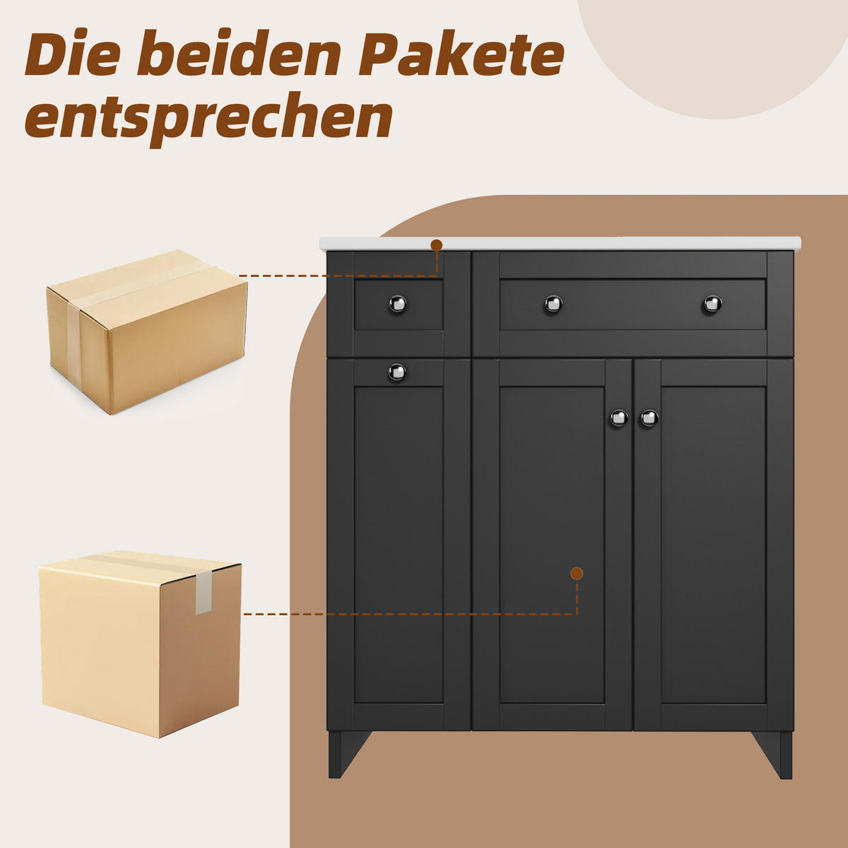 WASCHTISCHKOMBI 76/47/86 cm Schwarz mit freistehender Waschtisch und 3 Schubladen, ohne Wasserhahn - Schwarz, Holz/Holzwerkstoff (47/86/76cm) - Oxeza