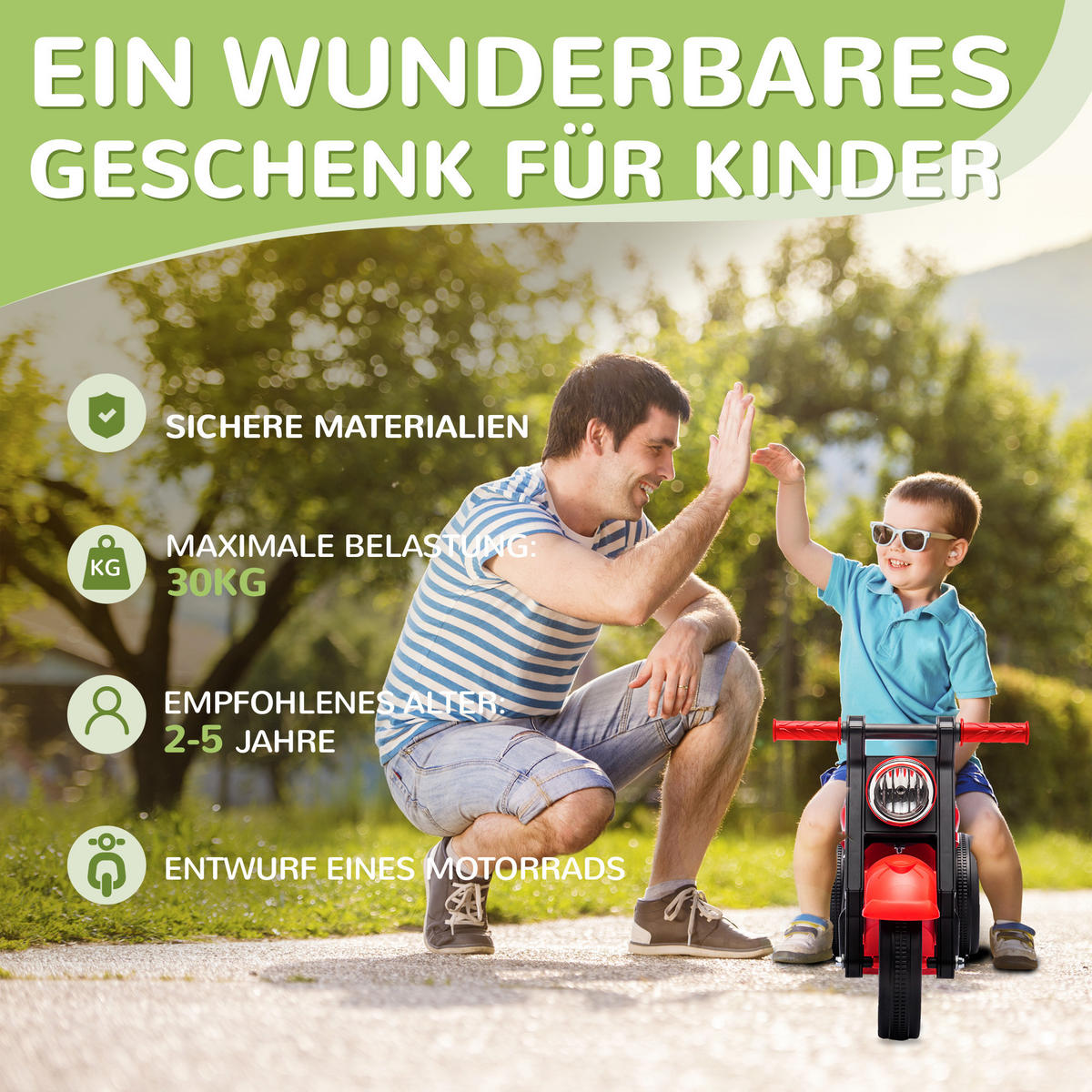 RUTSCHAUTO, Motorrad-Design, Musik und Seifenblasen, für 2-5 Jahre, Rot - Rot, Kunststoff/Metall (80/35.5/42cm) - AIYAPLAY