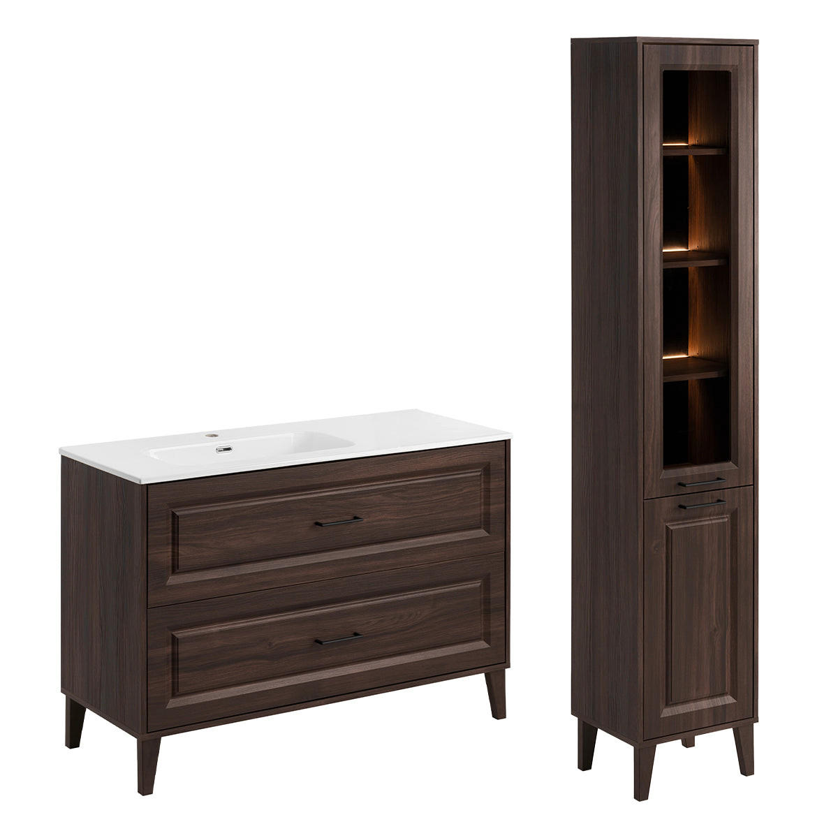 BADMÖBEL 120cm Moka 2er-Set Holz - Braun, Holzwerkstoff (120/82/46cm) - Petits-meubles