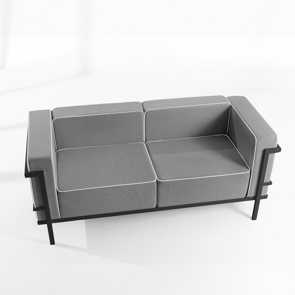 GARTENLOUNGE-SET TRIGLO 4-tlg., 1x Tisch, 2x Sessel, 1x Sofa 2-Sitzer, Modern, Dunkelgrau - Dunkelgrau/Schwarz, Glas/Textil - KONSIMO®