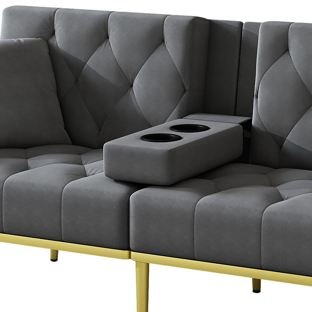 2-SITZER SCHLAFSOFA Samt Grau mit Getränkehalter - Grau, Holzwerkstoff/Textil (175/73.5/89cm) - WISHDOR