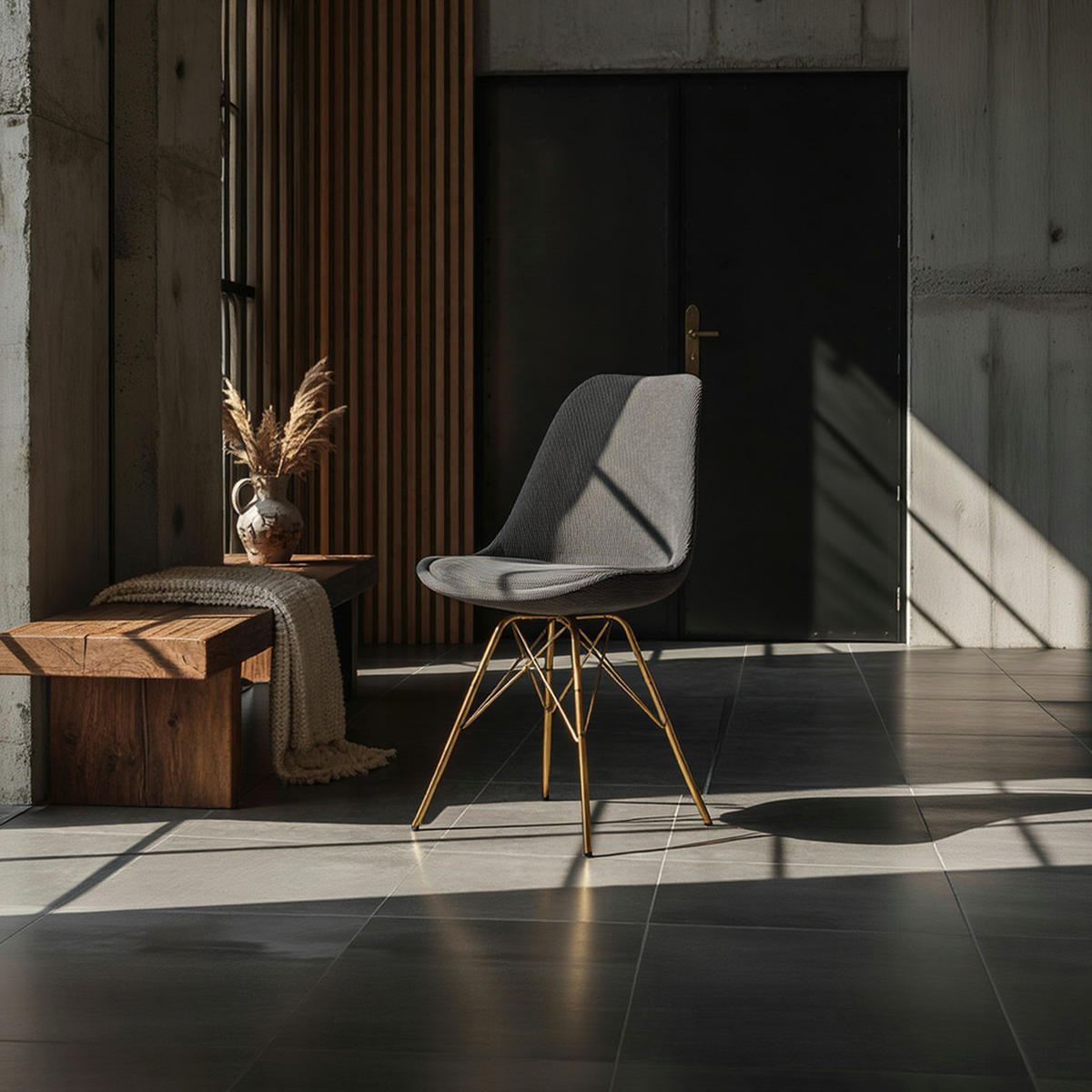 ESSZIMMERSTUHL 2er Set Cordstoff mit Metallgestell Schalenform Skandinavisch gepolstert, Anthrazit 48x58x85 cm - Anthrazit/Goldfarben, Textil/Metall (48/85/58cm) - KADIMA DESIGN