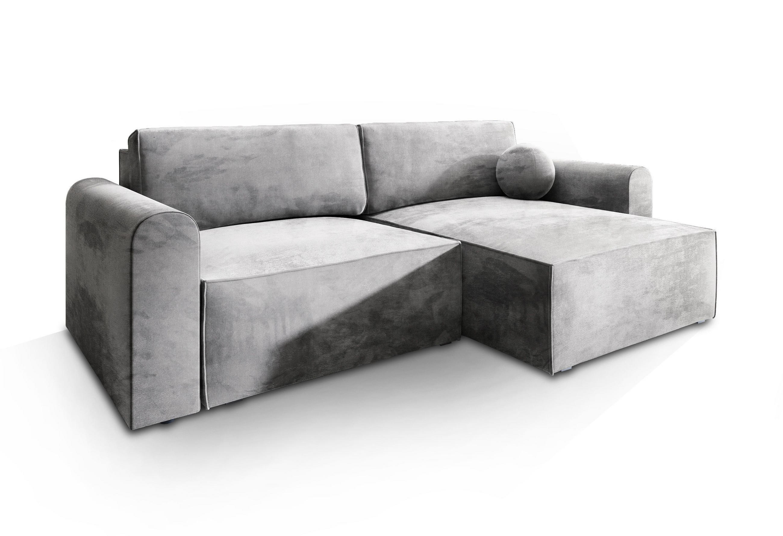 ECKSOFA FIANO M Hellgrau Velours-Stoff mit Schlaffunktion - Hellgrau, Holz (245/148cm) - MASSENO