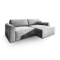 ECKSOFA FIANO M Hellgrau Velours-Stoff mit Schlaffunktion - Hellgrau, Holz (245/148cm) - MASSENO