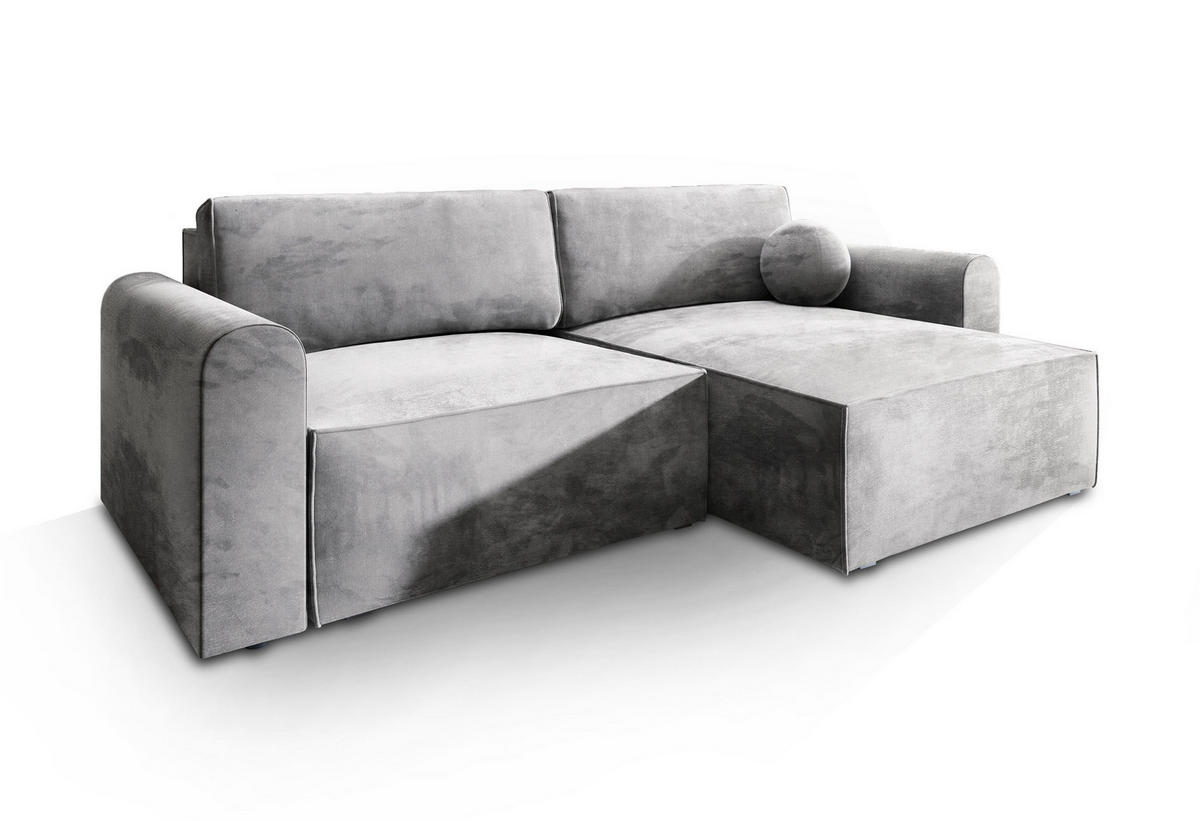 ECKSOFA FIANO M Hellgrau Velours-Stoff mit Schlaffunktion - Hellgrau, Holz (245/148cm) - MASSENO