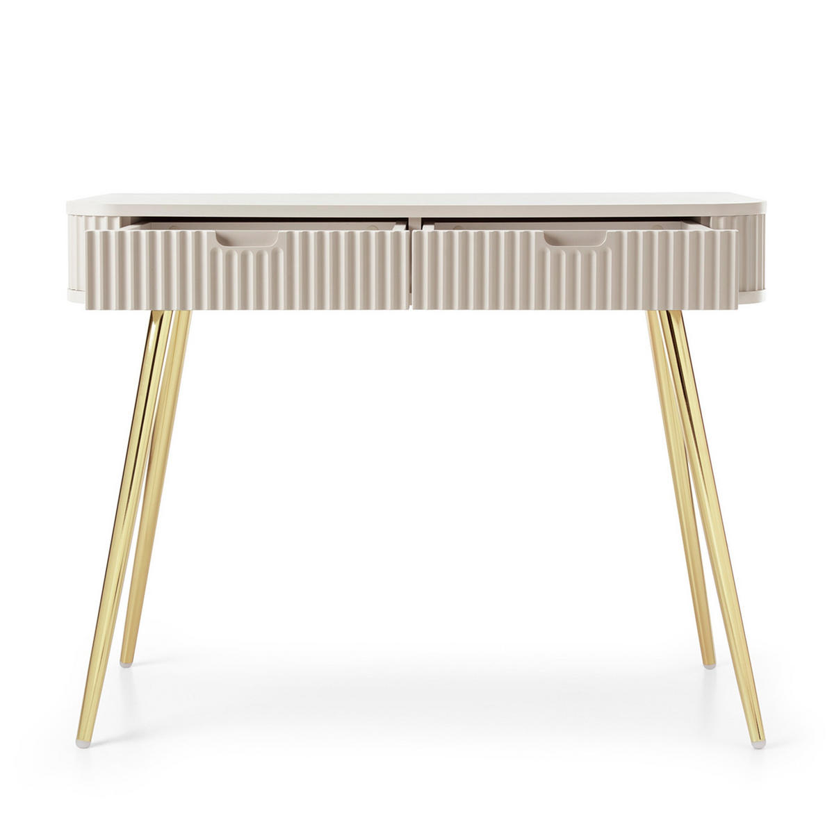 KONSOLENTISCH Zova Beige, Goldene Beine, Schminktisch mit Schubladen - Beige/Goldfarben, Holzwerkstoff/Metall (49/103/80cm) - Bettso