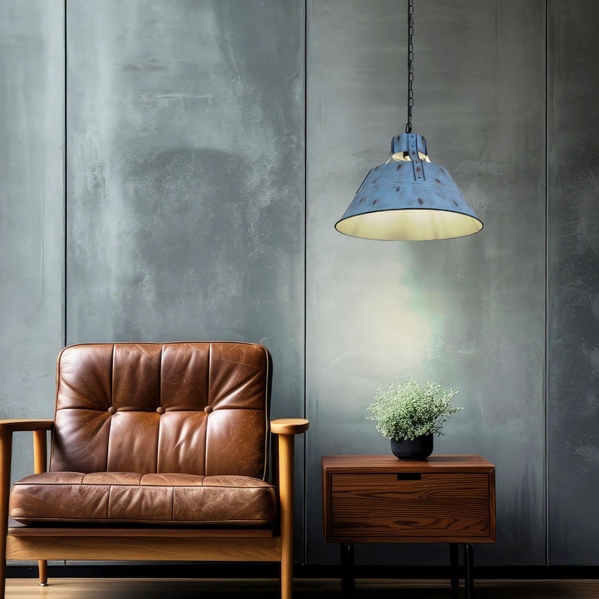 LED HÄNGELEUCHTE Blau Antik - Blau, Metall (45/45/150cm)