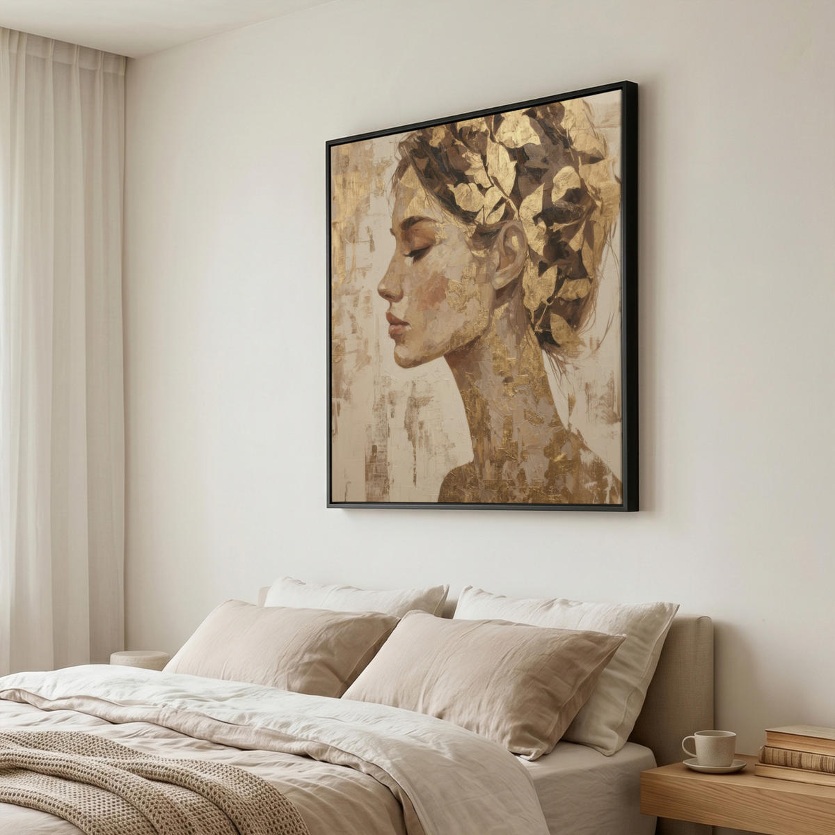 LEINWAND Bilder mit Rahmen - Frau - Gold - Abstrakt - Textur - 90x90 - Goldfarben, Textil (90/90cm) - MuchoWow