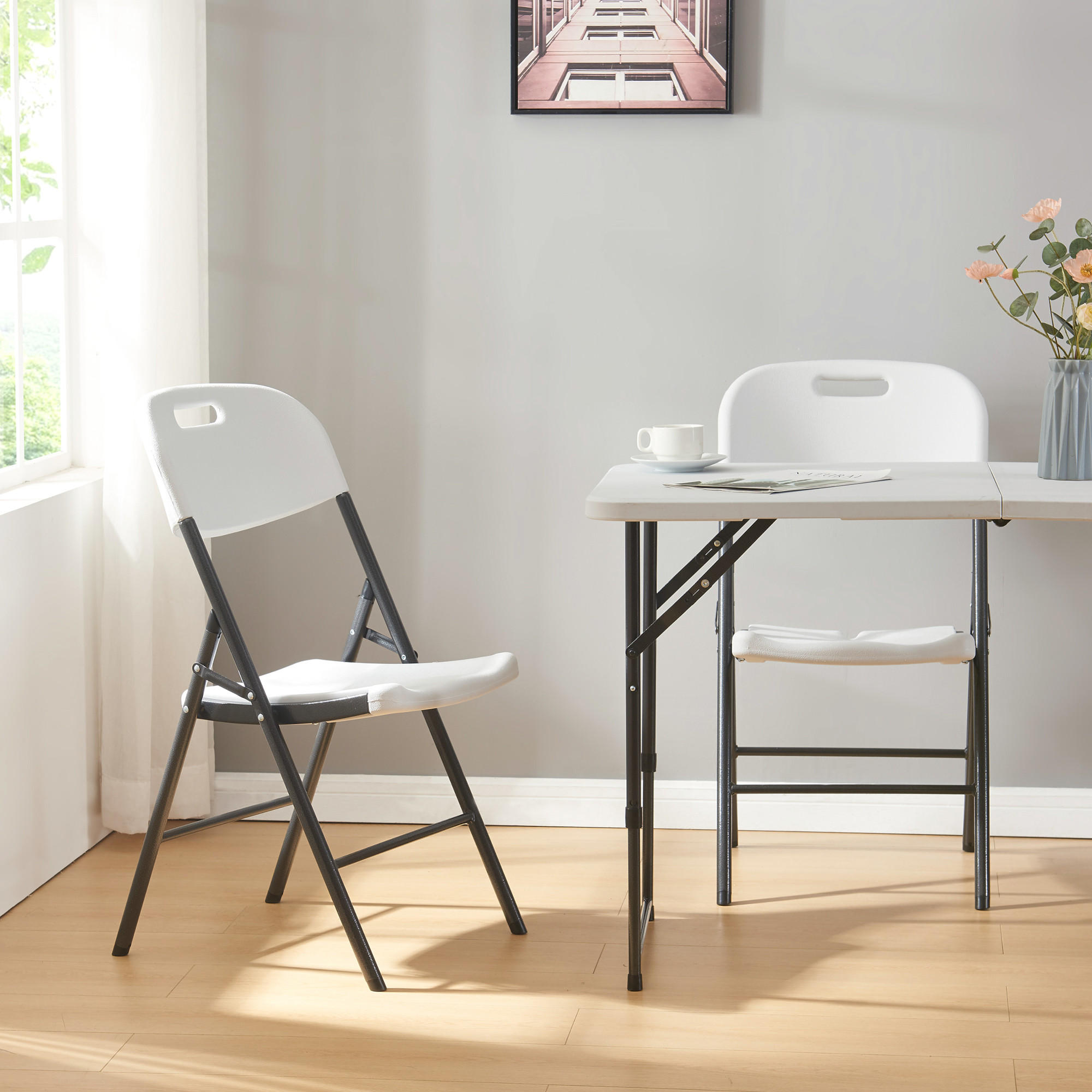 KLAPPSTUHL Ljusnarsberg - Weiß, Kunststoff/Metall (46/87/53cm) - [en.casa]