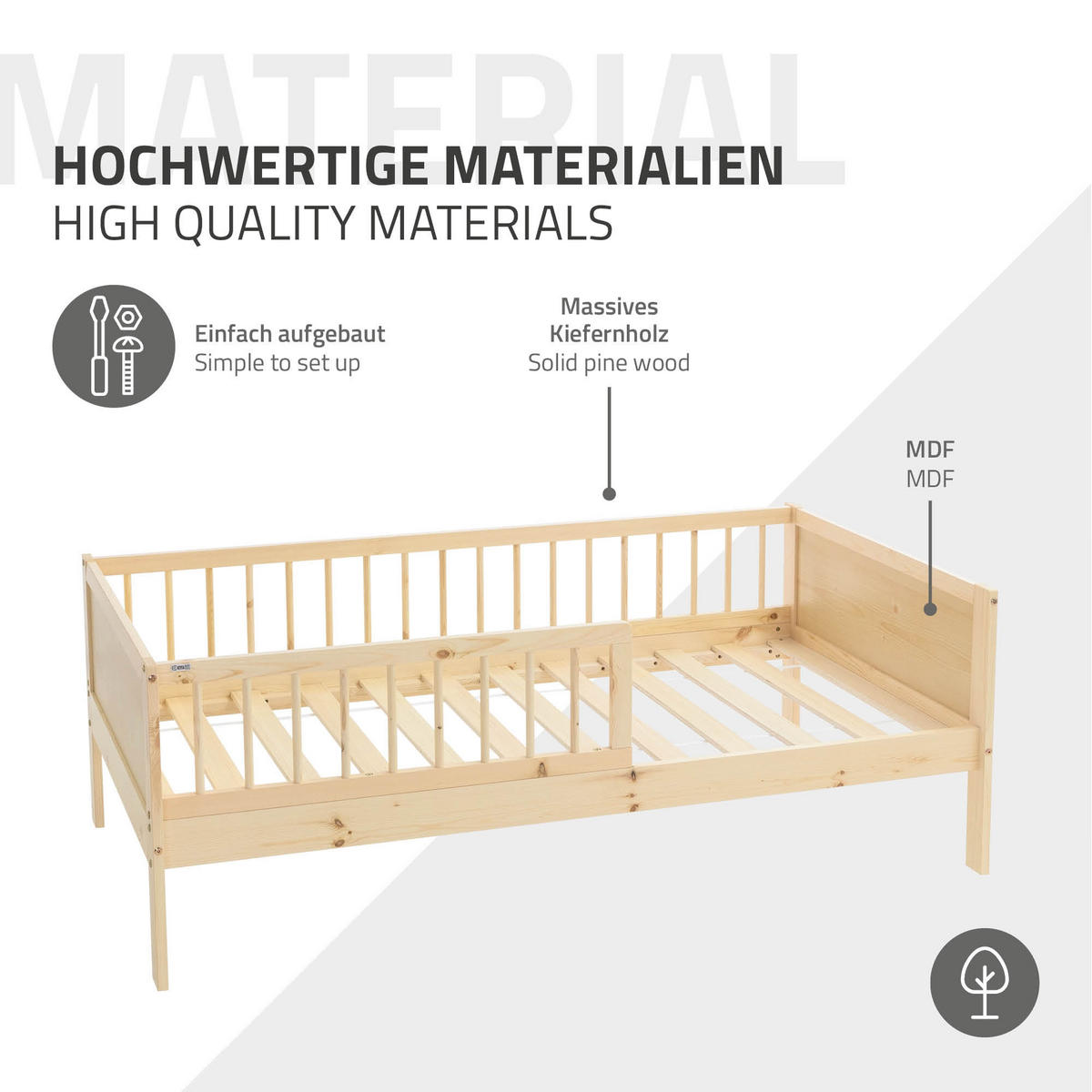 KINDERBETT 80x160 cm Natur - Naturfarben, Holz (80/160cm) - ML-DESIGN