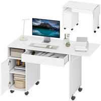 SCHREIBTISCH Weiß mit Rollen klappbarer Platte und Schublade 130/58/73 cm - Weiß, Holzwerkstoff (58/130/73.2cm) - PANGIVO