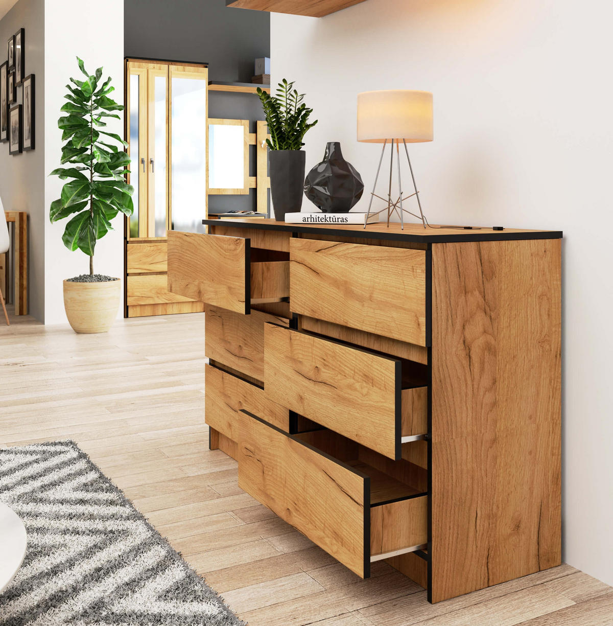 KOMMODE Eichefarben 120x40x77 cm - Eichefarben, Holzwerkstoff (120/77/40cm) - Akord