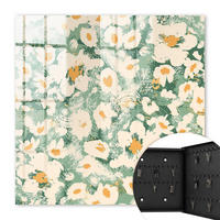 SCHLÜSSELBOX Schwarz 30x30 cm- Türöffnung nach rechts - Blumenmuster - Grün, Metall (30/30/5cm) - TULUP
