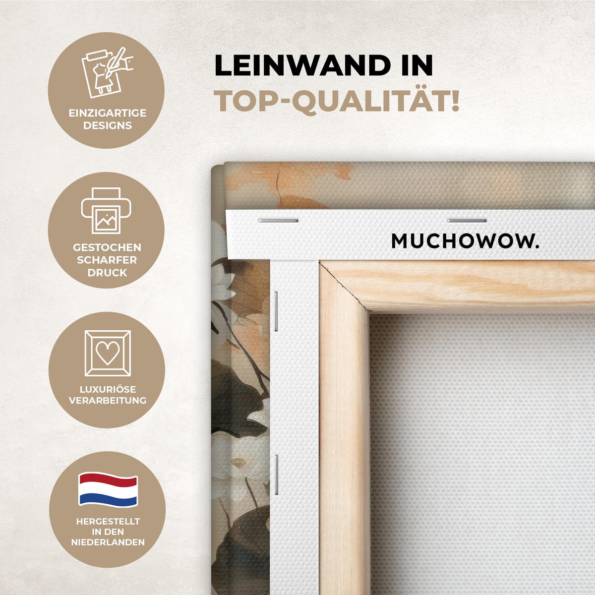 LEINWANDBILD Blumen - Japandi - Wabi sabi 30x20 cm - Sandfarben, Textil (30/20cm) - MuchoWow