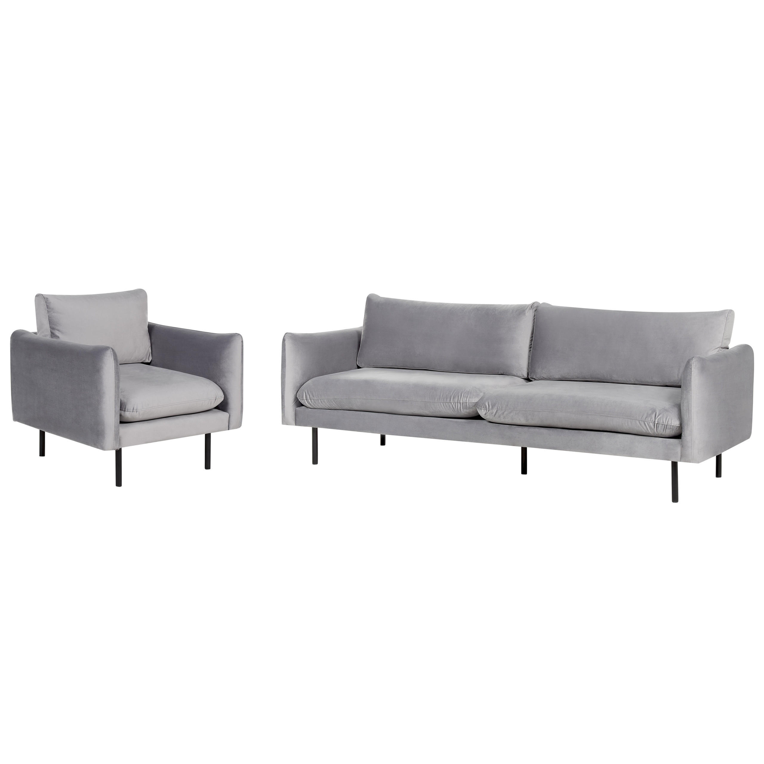 SADA POHOVEK 4-místná Sametová látka Šedá Vinterbro - černá/tmavě šedá, textil (220/85/85cm) - Beliani