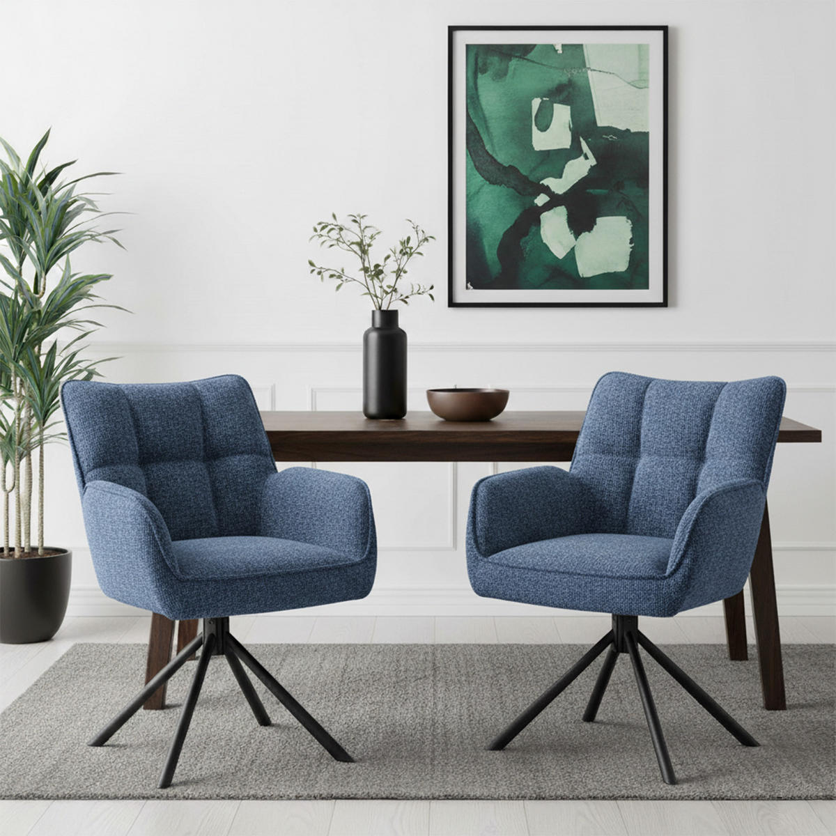 DREHSTUHL Mika-Daan 2er-Set - Blau/Schwarz, Textil/Metall (59/84/66cm) - DUBI Möbel