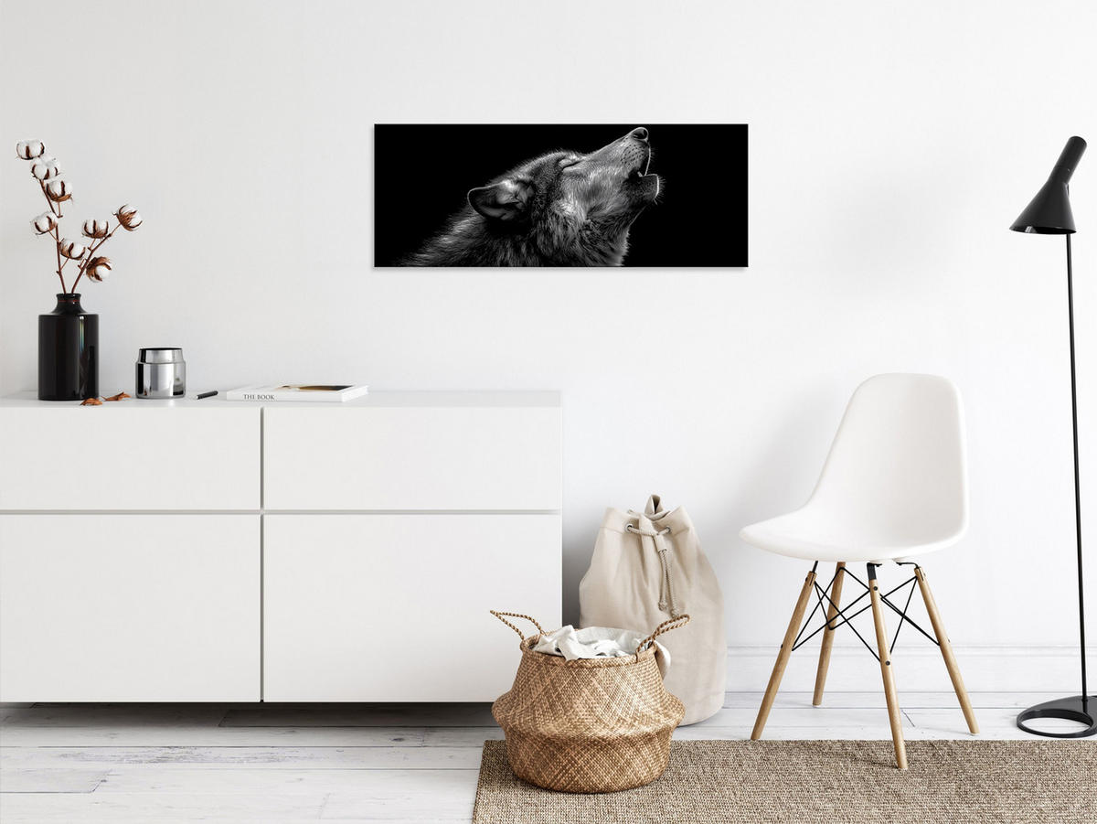 GLASBILD 80x30 cm Wolf schwarz weiß - Schwarz/Weiß, Glas (80/30cm) - artissimo