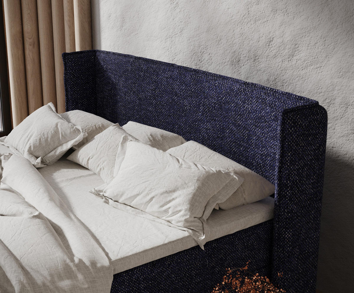 BOXBETT Monpelli Marineblau 140/200 cm mit Matratze und Topper - Schwarz/Dunkelblau, Holz/Holzwerkstoff (140/200cm) - Maison de Reve